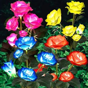 1PC Solar 5-Head Rose Flower LED LightOutdoor Plug-in Decoration LightsLandscape Lightting For Garden Lawn Yard Path Graveyard
