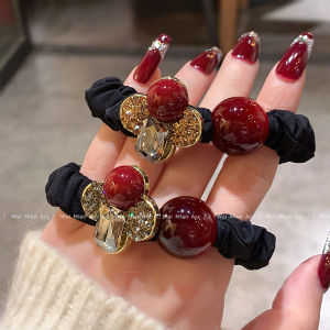 Luxurious Diamond Embedded Four Leaf Flower Hair Ties Womens Durable Hair Bands Korean Style Fashionable Hair Accessories