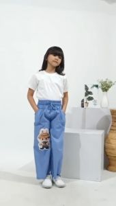 celana kulot labubu jeans anak perempuan usia 5-12 tahun