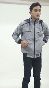 Pakaian Pria jaket Parka Taslan Premium Jaket Outdoor Windbreaker ABU abu
