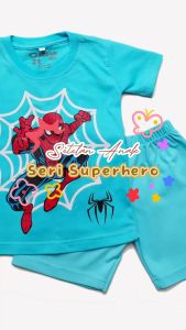 Setelan Kaos Anak Laki-Laki Seri Superhero & Celana Pendek Usia 1-6 Tahun