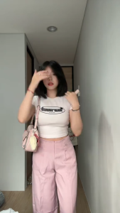 Celana Panjang City Pants Stripe Hight Waist Loose Pants Straight Cullote Wide Leg Kasual Hangout