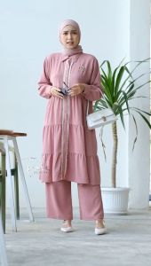 Tulus Signature Gasani Set LD 110 Oneset Wanita Muslim Setelan Celana & Tunik Crinkle Airflow Import Polos Lengan Panjang Busui Friendly