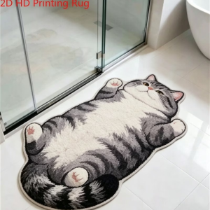 VIKAMA 3D Simulation Fat Cat Shaped Rug Soft Fluffy Long Bedroom Mat Cute Kitten Non Slip Kids Room Floor Decor Carpet