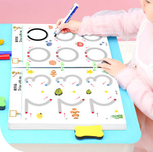 Pomely[COD&Local] 36/64/128 Pages Preschool Educational Toys Magic Tracing Workbook Erasable Pen Logical Thinking Training Dot to Dot