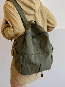 Womens Canvas Backpack with Large Capacity for Students Easiest for Match Retro Pure Color Mens Backpack Casual Japanese Schoolbag