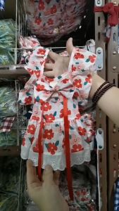 Pet Dress Floral Pattern Pleated Hemming Windproof Pet Vest Puppy Flying Sleeve Clothes for Summer