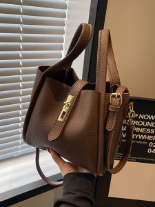 Trendy Ladies Bucket Handbag Crossbody Shoulder Bag Soft PU Leather Magnetic Clasp Closure Pure Color Casual Fashion Bag