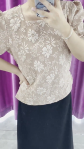 Womens Square Neck Puff Sleeve Top Summer Fashion Floral Print Shirt Philippine Style L2527