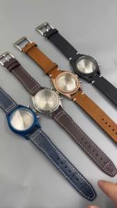 38mm Domed Sapphire Glass Case Dive Brushed Pilot Watch Case Black Blue Coffee Leather Screw Crown Fit VK63 VK64 Quartz Movement