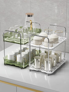 Luxurious Double Layer Kitchen Desktop Organizer Rack Spice Holder Bathroom Storage Home Use Water Cup Draining Tray Plastic Material