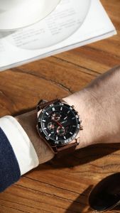 Sunllfex Jam Tangan Pria Tali Kulit kasual Mode  Bisnis Jam Tangan Cowok Original 9091