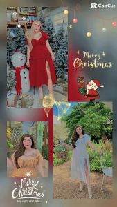 เซ็ท Merry 🎅🏻🎄 เดรสยาวอกยุ้ม แขนเจ้าหญิง กระโปรงยาวผ่าหน้าเพิ่มดีเทลใส่แล้วพรางหุ่น