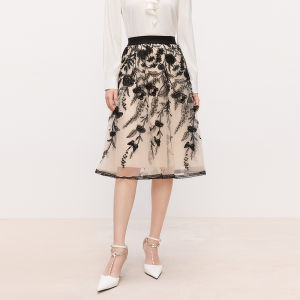 Koradior | Spring New Floral Embroidered High-Waist A-Line Skirt