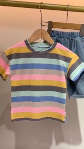 Baju baby boy suit short-sleeved cotton T-shirt striped childrens shirt comfortable clothes with 2-piece set of  shorts
