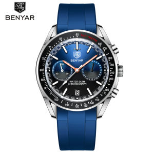 BENYAR Men Watch New Original Quartz Chronograph Stainless Steel Clock 50M Waterproof Casual Sports Watch For Men BY-5194