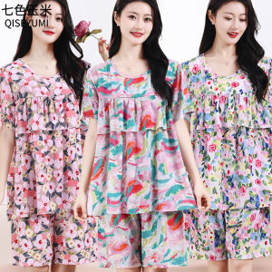 Poplin Pajamas Womens Summer Thin Nipple Coverage Short Sleeve Shorts Artificial Cotton Suit plus Size Cotton Silk Home Clothing