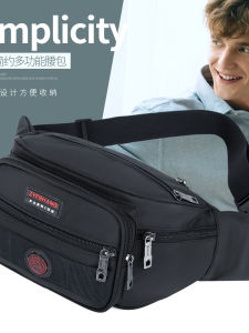 Oxford Cloth Mens Waist Bag Multi-Layer Large Capacity Outdoor Casual Sports Crossbody Waterproof Multi-Function Cashier