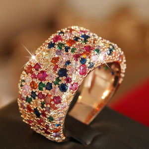 Nhẫn Zircon Tổng Hợp Nhiều Màu Sắc Cho Nữ Màu Vàng Vintage Lấp Lánh Trang Sức Thời Trang Cho Tiệc Lễ Hội Phụ Kiện