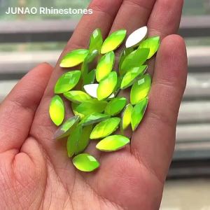 Đá Pha Lê Hình Mắt Ngựa Màu Vàng Neon JUNAO 7*15mm Mặt Phẳng Không Cần Gắn Nóng Dùng Trang Trí Thủ Công Quần Áo Giày Dép Đá Resin.