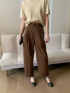 พรางหุ่น เอวสูงเก้าชิ้น กางเกง สำหรับผู้หญิงฮาร์ลานสไตล์ลำลองผ้าฝ้าย กางเกงขายาว เอวสูงความยาวเก้าชิ้นไม่มีการคืนสินค้า