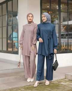 Daily Set 2in1 Bahan Crinkle Setelan Wanita Terbaru 2024 Viral One Set Korean Style Remaja Hijab