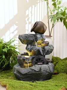 Indoor Water Fountain with LED Light & Mist – Large Resin Rockery Waterfall Decoration for Living Room Office Entrance