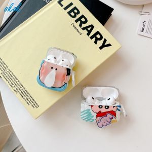 Okok ngu ngốc với một Xoay mũi và bút chì Shin-chan của xoay voi trường hợp cho AirPods 1 2 3 Pro inpods I7 i12 Pro không dây Tai nghe bluetooth Phụ kiện vỏ cho AirPods Tai nghe hộp sạc bảo vệ bìa với mặt dây chuyền