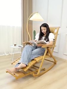 Bamboo Folding Rocking Chair Armrests/Backrest/Foldable Ready To Use Can Support 100kg
