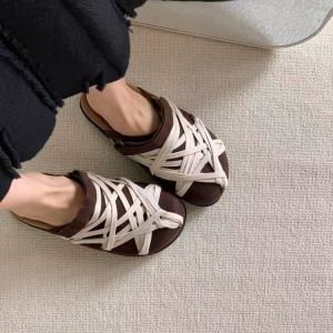 SENYUMI | Lace-Up Slide-On Summer Casual Semi Open-Toe Women Slippers