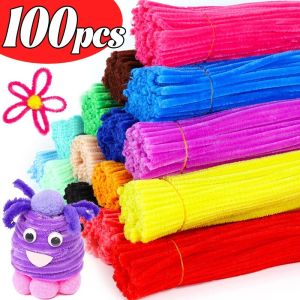 100Pcs DIY Plush Chenille Sticks Stem Pipe Cleaners Plush Tinsel Stems Wired Sticks Kids Educational DIY Craft Supplies Toys