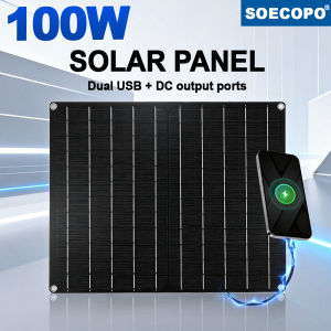 100W Portable Flexible Solar Panel Monocrystalline Waterproof Dual USB & DC Output for Camping RV and 12V Battery Charging