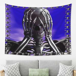 VIKAMA Y2K Gothic Skeleton Tapestry Kim Loại Khung Dây Chuyền Hình Đầu Lâu Treo Tường Màu Tối Trang Trí Thẩm Mỹ Mát Mẻ Cho Phòng Ngủ Ký Túc Xá Man Cave