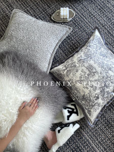 French Luxury Gradient Mohair Leather Pillow High End Fur Sofa Living Room Pillow Leather Model Room Cover with Core