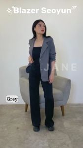 JANE COLLECTION || Blazer Formal Kerja Wanita Fashion Atasan Korea Jumbo - Oversize Blazer Seoyun Hitam Putih Cream Coklat Abu Abu