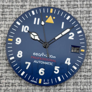 29mm Blue Pilot Style Diving Watch Dial and Hand Sets With C3 Green Luminous Fit NH35 Movement Replacement Watch Parts Accessory