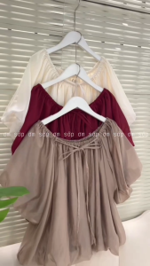 Nâu/ Đỏ/ Kem Mặc 2 kiểu Voan tơ Full lót Áo babydoll trễ vai cột dây nhiều kiểu form bí bo chun bồng bềnh dễ thương gợi cảm COIN TOP