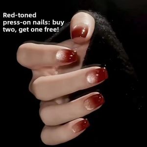 CHUBEISHI | Wine Red Cat Eye Short False Nails For Pregnant Women
