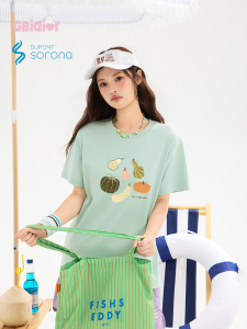 Gbiaior | Cartoon Fruit Print Mint Green Breathable Loose Short Sleeve T-shirt