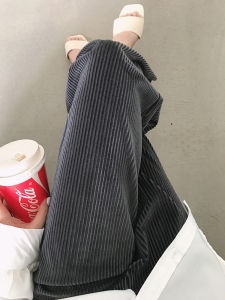 Pleuche Wide Leg Pants Womens K-style Spring New Arrival Pendant High-Waisted Trousers Loose Leisure Slimming Casual Vertical Bar Pants