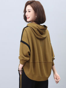 Fashionable Versatile Womens Hoodie Spring Autumn Thin Short Loose Casual Overhead Top Large Size Korean Style V-neck Zipper