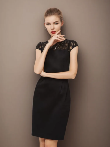 Elegant Satin Black Lace Professional Dress for Women plus Size mid Waist H-Shape Spring Summer Autumn Commute Style