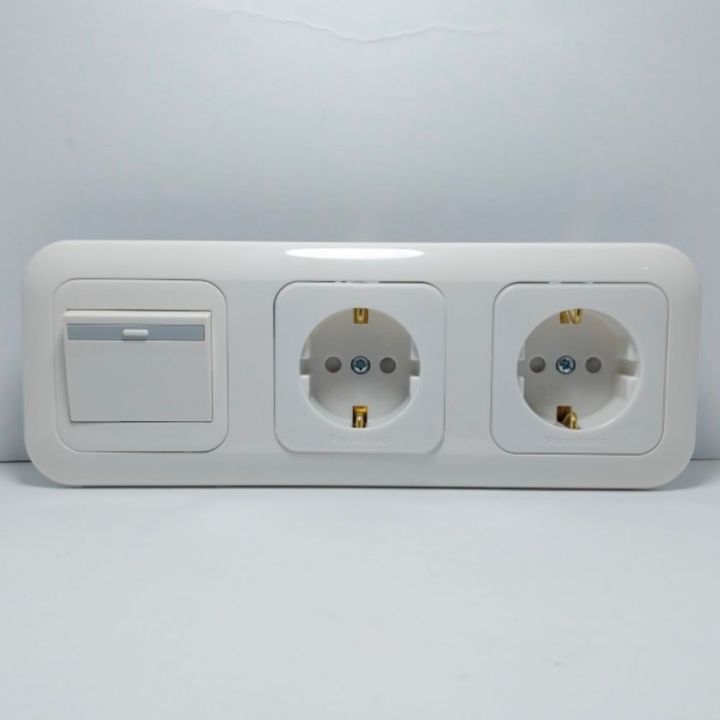 PANASONIC SAKLAR 3 GANG + IB STOP KONTAK DOUBLE CP + SAKLAR ENGKEL / TERMINAL LISTRIK 2 LUBANG + SAKLAR LAMPU
