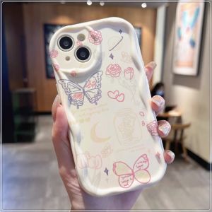 Line butterflies and flowers Compatible for IPhone 15 Plus 11 14 13 12 15 Pro Max XR X XS Max 15 7Plus 8plus Wavy Curved