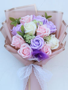 Rose Soap Flower Bouquet Handheld Fake Flower Photography Gift for Mother Teacher Valentines Day Birthday Womens Festive Creative