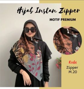 Hijab zipper instan resleting | krudung motif instan | hijab segiempat motif instan viral resleting 2024/ hijab motif