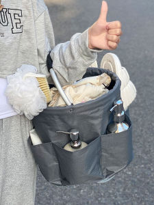 Foldable Bathing Bucket with Handle Waterproof Shower Basket Ideal for Students Dormitory Bathroom Cleaning Tool