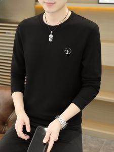 HENGYUANXIANG | High-End Round Neck Long Sleeve T-Shirt Mens Casual Loose Base Shirt Spring Autumn Sweatshirt Polyester Rayon Spandex Blend