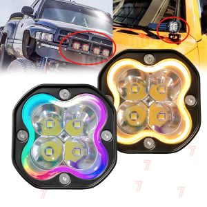 JALN7 3 inch LED Pod Light Motor Spotlight Off road Halo RGB Yellow Fog lamp 4x4 Driving light Flash 12V 24V