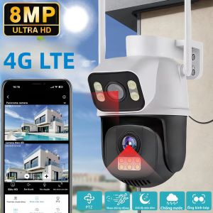 Camera IP 4K 8MP 4G SIM Camera IP Hai Ống Kính Chống Nước Ngoài Trời Giám Sát Video PTZ Camera Quan Sát An Ninh Với 360 °   Phát Hiện Con Người & Âm Thanh Hai Chiều
